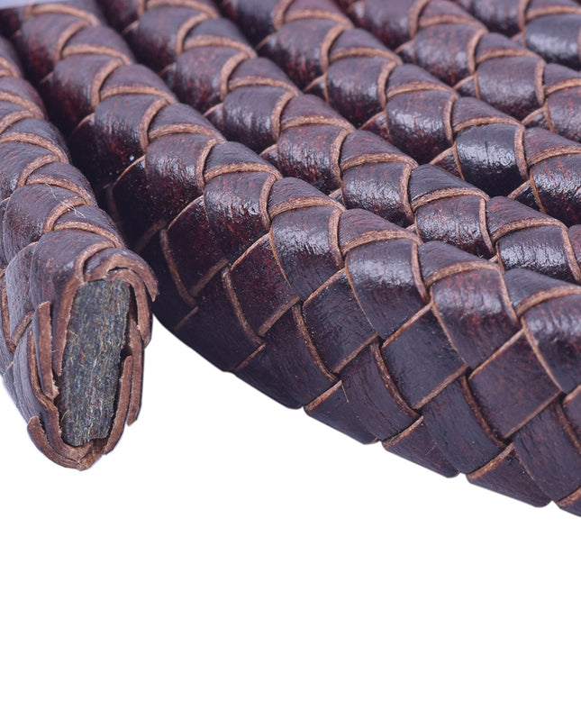 10 Meters Vintage Brown 10.0x5.0mm Braided Leather Cord