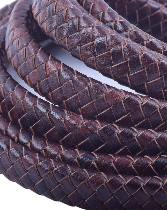 10 Meters Vintage Brown 10.0x5.0mm Braided Leather Cord
