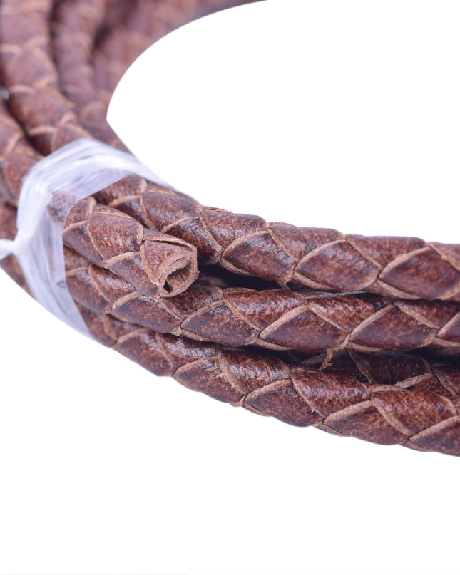 KONMAY 20 Yards 4.0mm Braided Real Leather Cord for Jewellery Making, Crafting, Bolo Cord for Bracelets, Necklace Making