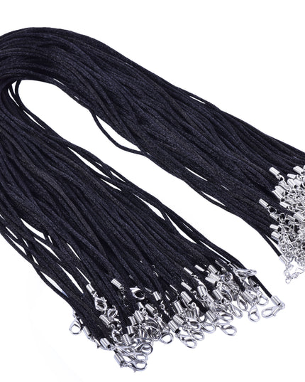 KONMAY 50pcs 2.0mm Black Satin Silk Necklace Pendant Cord with Lobster Clasps and Extension Chain