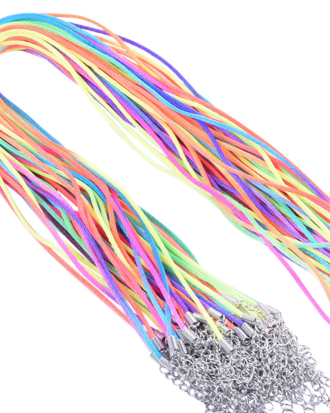 KONMAY 50pcs 18'' 2.0mm Mixed Satin Silk Necklace Pendant Cord with Lobster Clasps and Extension Chain